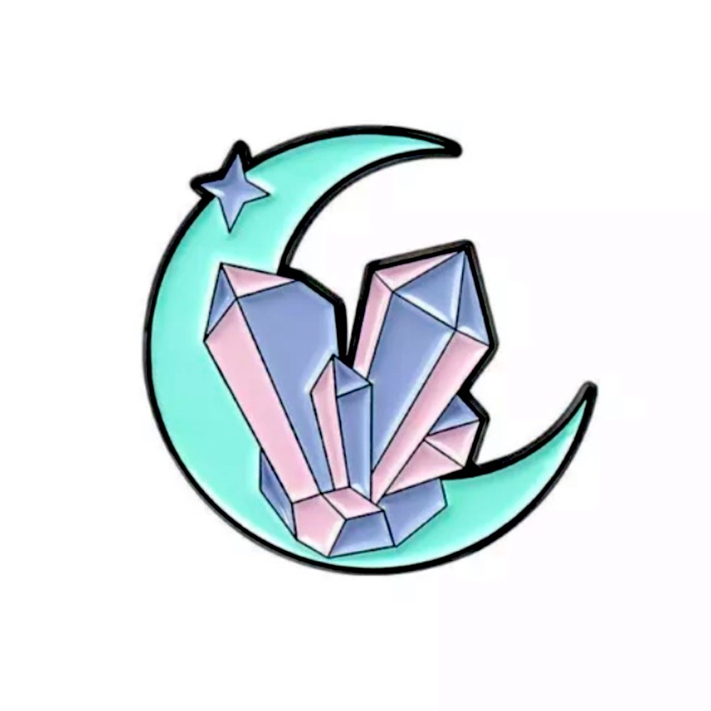 Pastel Crescent Moon & Crystal Cluster Enamel Pin